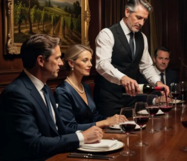 Atelier de dégustation de vin animé par un sommelier dans un restaurant élégant