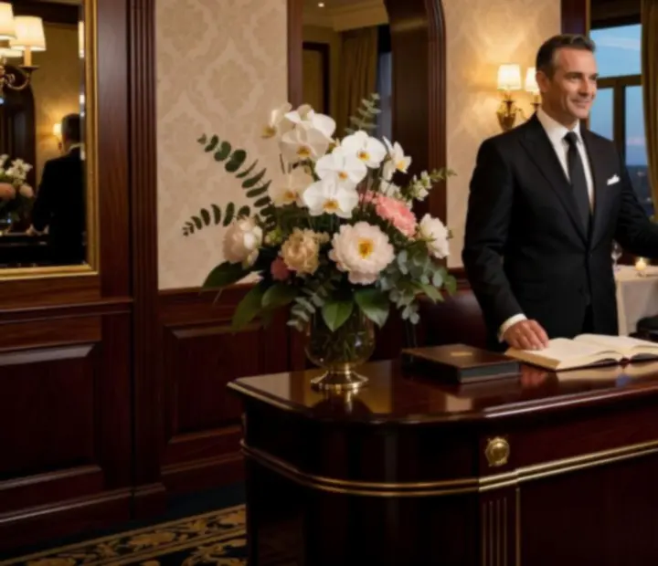 Bureau de réservation élégant avec carnet de notes et ambiance de restaurant haut de gamme.