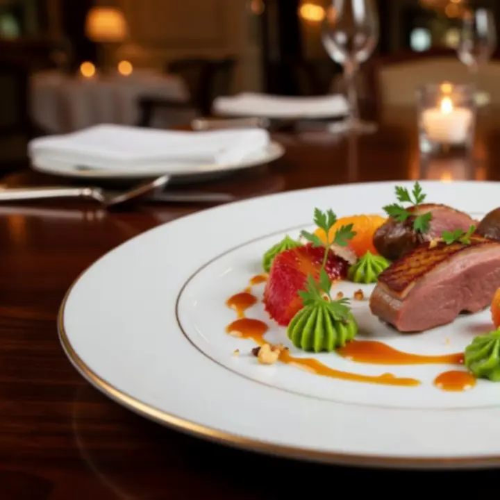 Assiette gastronomique en gros plan avec dressage raffiné