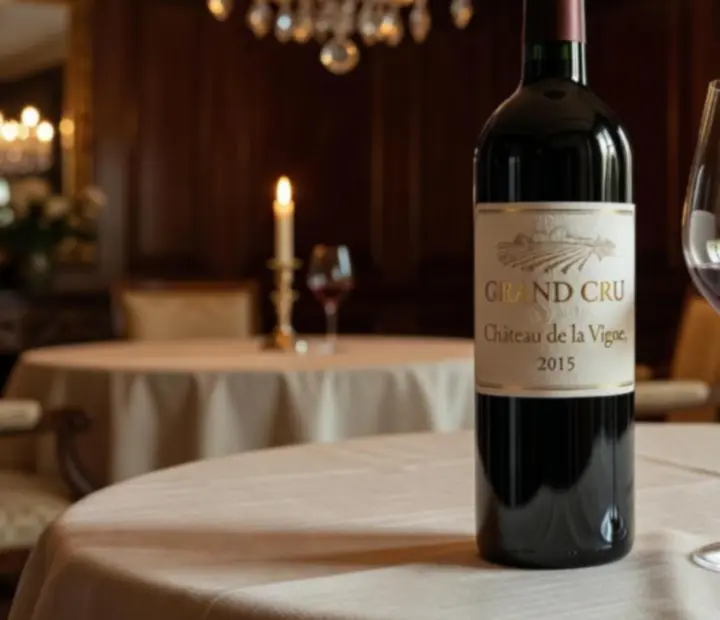 Bouteille de grand cru avec étiquette élégante sur une table de restaurant