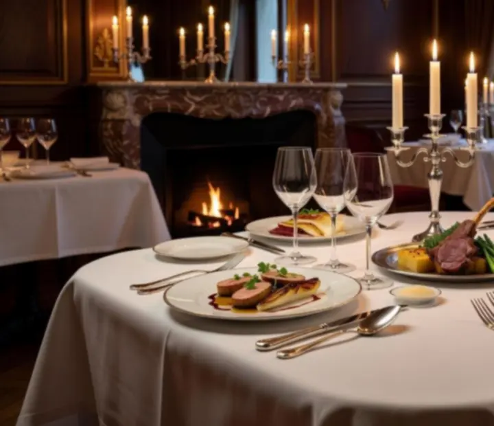 Table gastronomique dressée dans une salle de restaurant élégante
