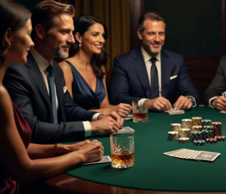 Table de poker élégante avec jetons symboliques dans une ambiance feutrée