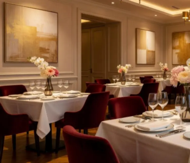 Salle de restauration de luxe avec tables espacées et lumière tamisée chez Sortie Central