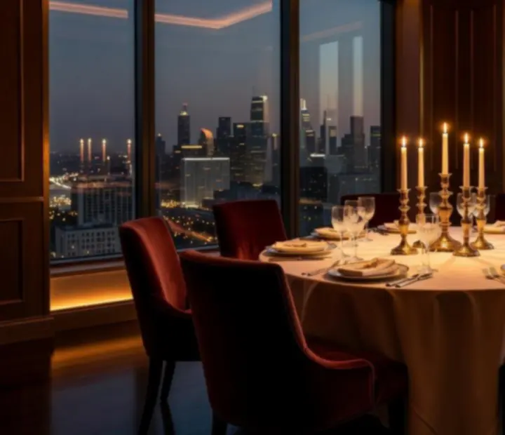 Salon privé feutré prêt à accueillir un dîner gastronomique