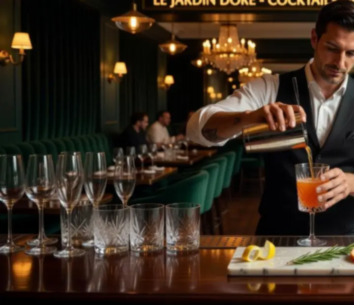 Bar élégant avec cocktails signature colorés