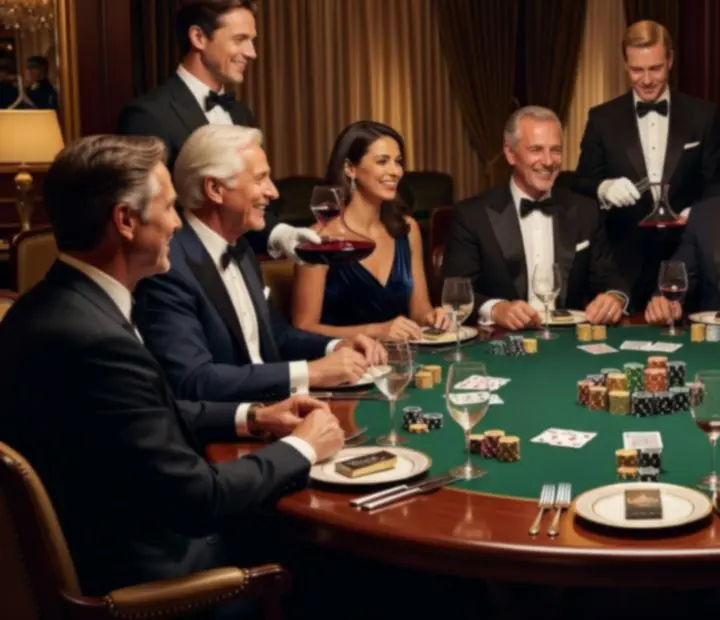 Table de poker élégante avec des jetons symboliques dans un restaurant raffiné